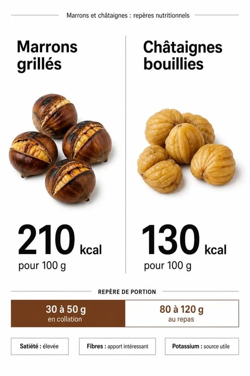 Les marrons font-ils grossir ? Infographie nutritionnelle sur les calories des marrons grillés et bouillis