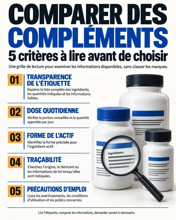 Infographie des critères pour comparer un top 10 marque de complément alimentaire