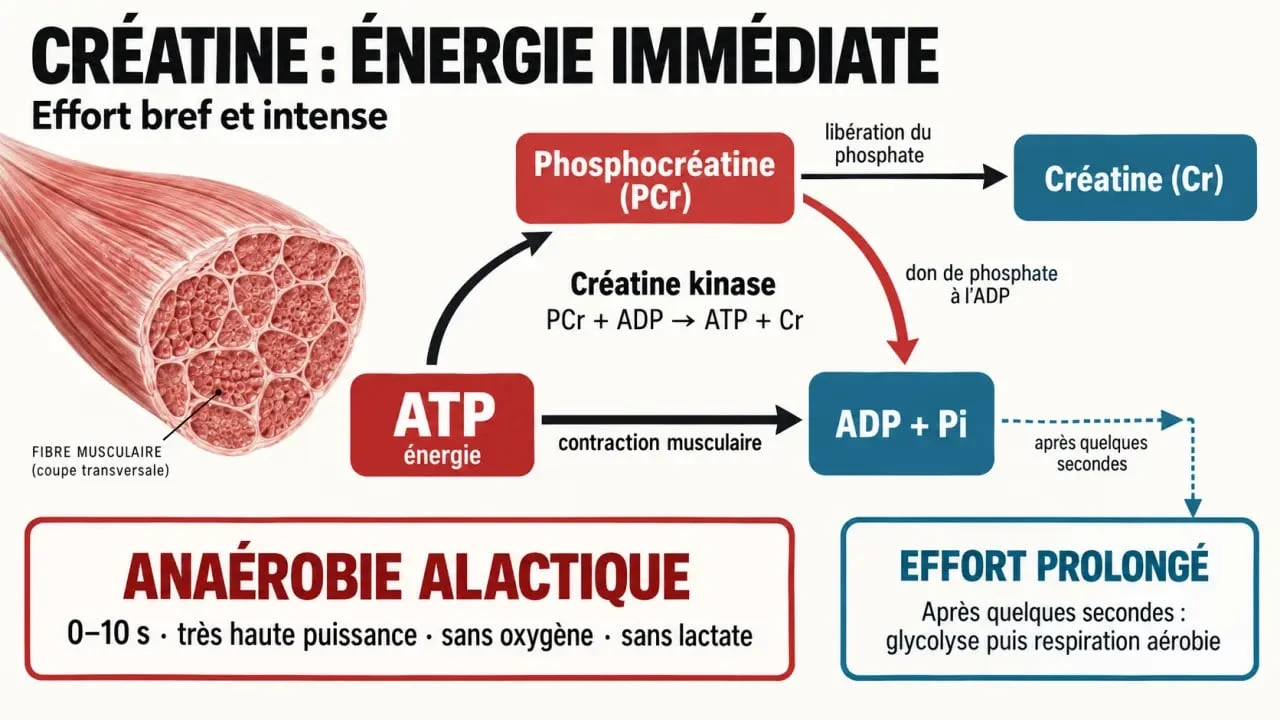 Schéma du mécanisme de la créatine et du cycle ATP-ADP dans le muscle