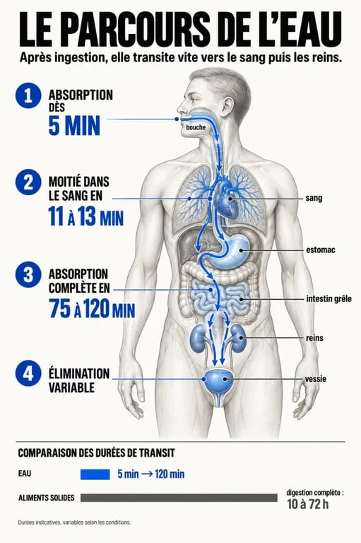 Infographie sur le temps de digestion de l'eau et son absorption dans le corps