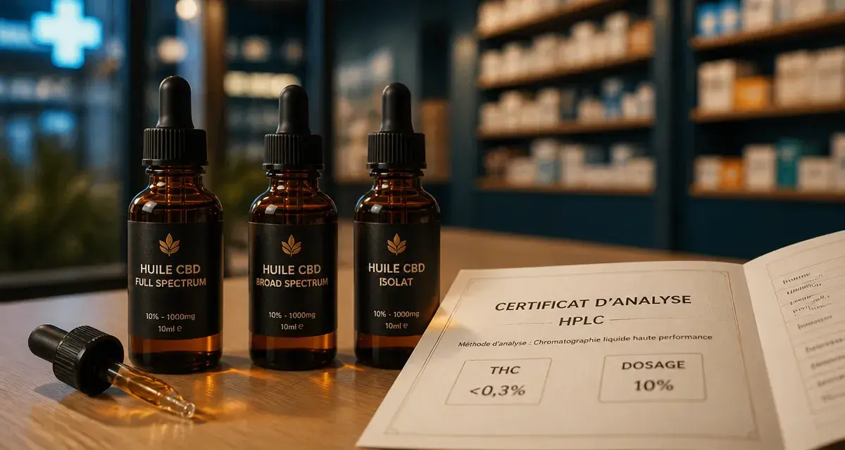 Huile au cbd : full spectrum, broad spectrum et isolat sur table