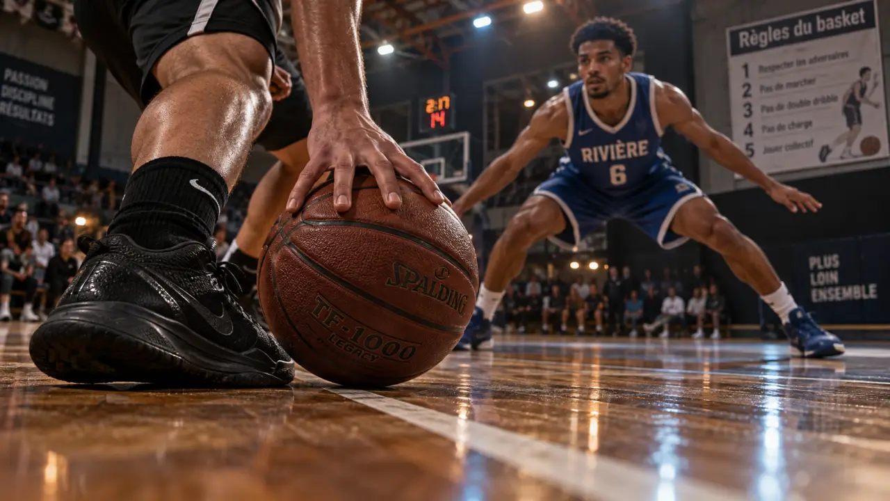 Règle basket : joueur et ballon sur parquet, faute
