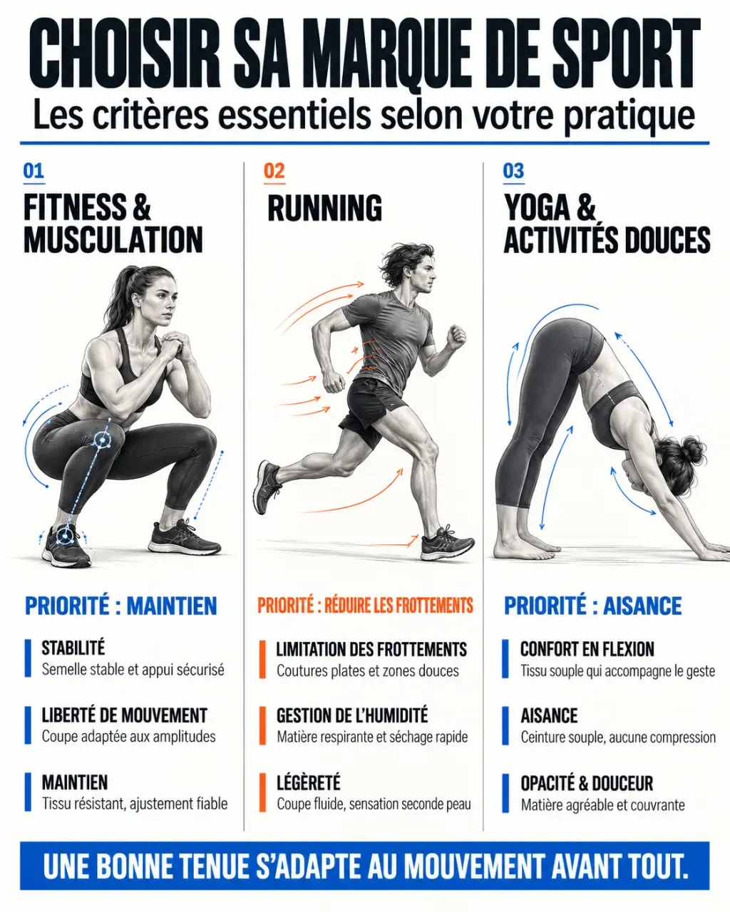 Marque vetement de sport : critères de choix selon le fitness, le running et le yoga
